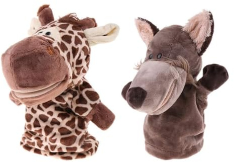 2 marionette a mano per bambini, animali di peluche, raccontare storia, insegnamento, in età prescolare e come regalo di compleanno, gioco di ruolo, marionetta a mano di lupo + giraffa