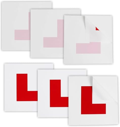 Zeeorymn L Plates for Learner Drivers, 6-Pack Set with 3 Self-Adhesive and 3 Electrostatic Plates, Red
