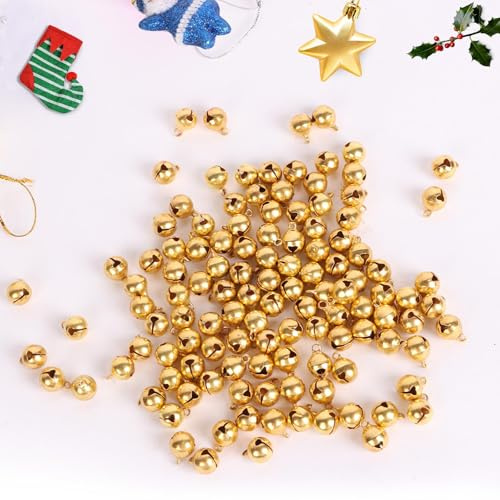 120 Stück Glöckchen zum Basteln, 10mm Kleine Glöckchen Gold für Schmuck Handwerk Anhänger Schellen Glocken, DIY Haustier Metallglöckchen, Weihnachtsglöckchen