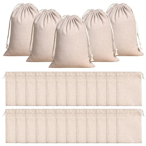 24 Pezzi Sacchetti in Cotone con Coulisse, Sacchetti Stoffa Riutilizzabili 15x20 cm Borsa in Cotone con Coulisse di Riempimento, per il Fai Da Te, Ramadan, Calendario dell'Avvento, Matrimoni, Feste