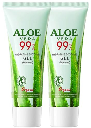 2Pcs 99% Pure Aloe Vera Gel for Skin Care – Soothes Sunburn, Itchy & Damaged Skin. Enriched with Vitamin E for Hydration & Healing. Perfect for Daily Skincare & Post-Sun Relief