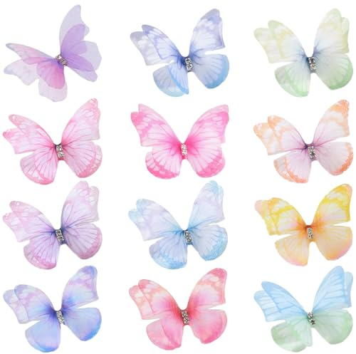 Aililong Farfalle 3D da incollare, 60 Pezzi Organza Tessuto Farfalla Decorazione per Decorazione Fai da Te, Artigianato, valigie, finestre e pareti - Farfalle Decorazione Compleanno
