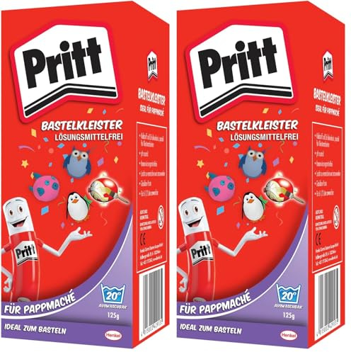 Pritt Bastelkleister Pappmaché, 125 g Pulver, sicher für Kinder, mit warmen Wasser auswaschbar, frei von Konservierungs- und Lösungsmitteln, 9H 1888145 (Packung mit 2)