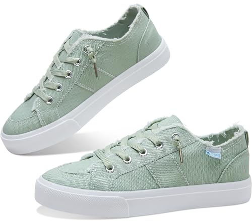 Obtaom Womens Play Fashion Sneaker Cute Canvas Slip on Shoes Comfortable Canvas Sneakers for Fashion Lady(Linen Green,US8)