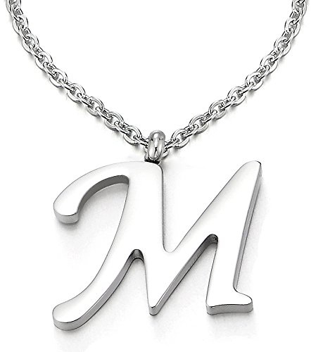 COOLSTEELANDBEYOND Name Initiale Alphabet Buchstaben A bis Z Anhänger Edelstah Halskette für Damen Herren mit 50cm Stahl Seil-Kette