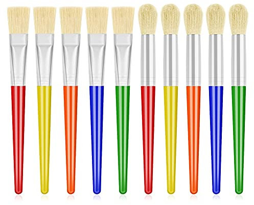 Anezus 10Pcs Chubby Paint Brushes for Kids - Round & Flat, Washable & Acrylic Paint