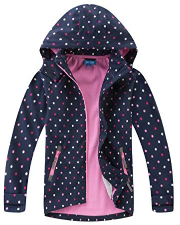 Natashas Veste de transition imperméable pour enfant - Doublure en polaire chaude et respirante - Coupe-vent - Veste de randonnée Softshell - Veste d'extérieur avec capuche, Bleu foncé/rose, 4 ans