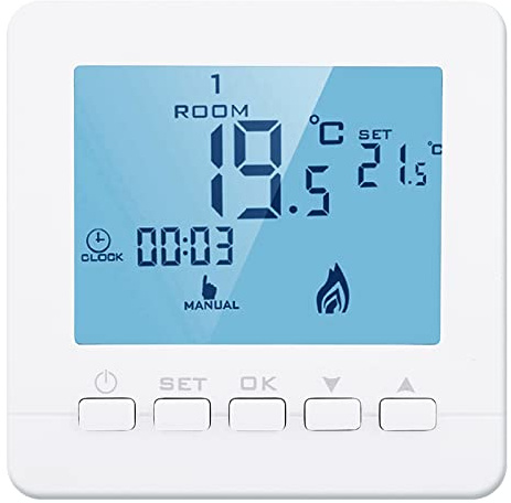 Cronotermostato, Termostato LCD Digitale Programmabile Settimanale per Caldaia a Gas Murale da Parete Alimentato 5A (86X86X29mm)