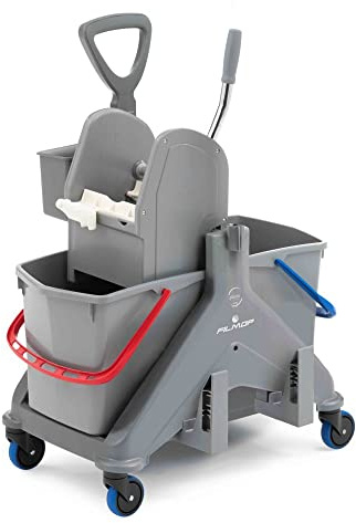 Carrello Lavapavimenti 2 secchi lt.15 con strizzatore professionale maniglia cassetta e reggiscopa.