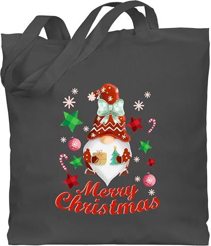 Baumwolltasche - Weihnachten Geschenke Bekleidung - Weihnachtlicher Wichtel I Weihnachtsmotiv I Merry Christmas Wichtelmotiv - Unisize - Dunkelgrau - jutebeutel gross weihnachtlich weihnacht figuren
