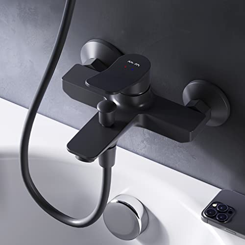 AM.PM X-Joy FXA10022 Wassersparende Wannen- und Brausebatterie kraztfest, leicht zu reinigen,mühelos zu installieren, Badewannenarmatur mit Auslauf, Schwarz matt