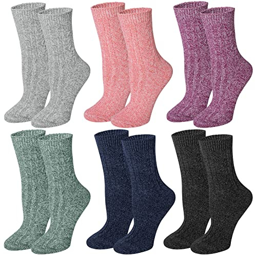 Justay 6 Pares Calcetines Mujer de Lana Merino Calcetines Térmicos Invierno Grueso Transpirables Calcetines Algodón de Punto Cálidos para Mujeres et Hombres