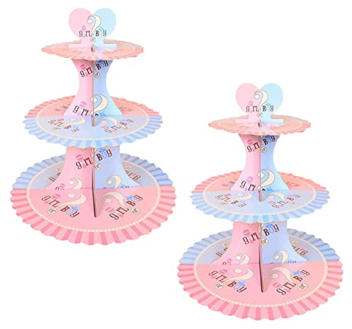 2 pcs Alzata Torta，3 Livelli Alzata Cupcake in Cartone，Adatto per La Festa di Matrimonio, Compleanno, Baby Shower, Torta, Torta da Dessert（genere）.