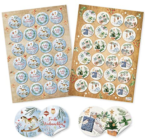 2 x 24 Weihnachtsetiketten Aufkleber für Geschenke mit Text Frohe Weihnachten klein rund 4 cm Premium Made in Germany Logbuch-Verlag