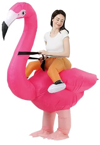 AirSuit® Disfraz Hinchable de Flamenco Rosa | Disfraz Tamaño Adulto 160 a 190cm | Hecho de Poliéster Muy Resistente - Agradable de Llevar | Sistema de Hinchado Incluido | OriginalCup®