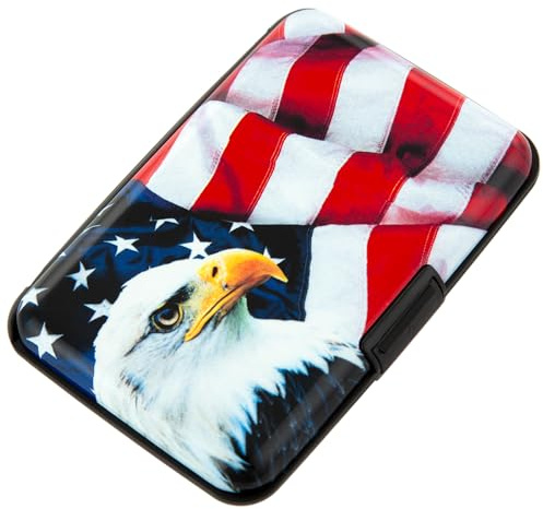 Kaabao Credit Card Holder, RFID Blocking Small Metal Credit Cards Holder Wallet for Women Men Business Aluminum Protector Sleeves Slim Case (Bald Eagle on American Flag)