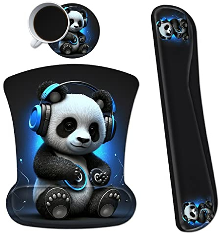 Dikoer Ergonomisches Mauspad mit Handgelenkstütze Gel Mauspad und Upgrade Tastatur Handgelenkauflage Pad Set, Untersetzer rutschfeste PU Basis Mauspad für Büro Gaming Computer Laptop Zuhause, Panda