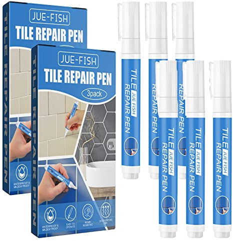 Pomurom 6 Grout White Tile Paint Marker, Waterproof Grout Restorer, Tiles Grout, Grout Se-aler for Restoring Discoloured & Faded Joints, Grout Whitener for Bathroom Kitchen Tiles Floor Wall