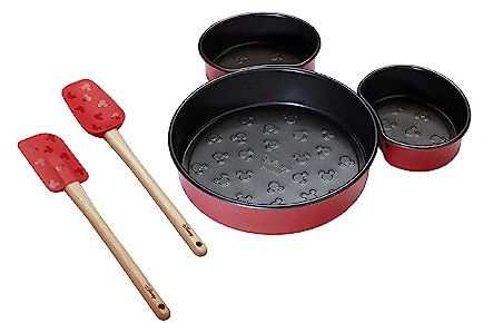 Prestige New Disney Bake with Mickey Mouse Bakeware Set with 3 Piece Mickey Head Cake Tin and Silicone Spatula Set of 2