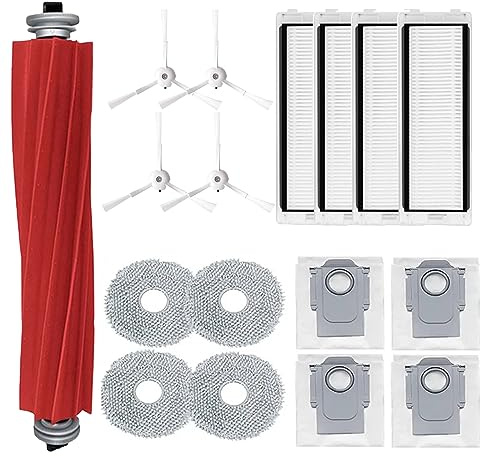 17 Stück Zubehör für Roborock Q Revo / P10 Roboter Staubsauger | Ersatzteile mit 1 Hauptbürste, 4 Wischtuch, 4 Staubbeutel, 4 Hepa-Filter, 4 Seitenbürste (weiß)