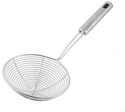 Mestolo per schiumarola, in acciaio , manico ergonomico e filtro a rete a ragno con manico, per friggere cibo, pasta, spaghetti