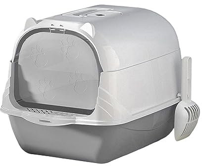 Gralara Lettiera per Gatti con Cappuccio Contenitore per Toilette per Gatti Chiuso con Manico Vaschetta Portatile per lettiera per Gatti Vaschetta per, Grigio