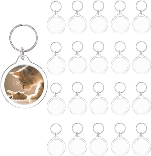 20 Porte-clés Photo, BetterJonny Porte Clé Photo Transparent Vierge en Acrylique Double Face Porte Cle Photo Personnalisable DIY Cadre Photo Vierge Rectangle Porte Clef Photo pour Famille, Rond 4,2cm