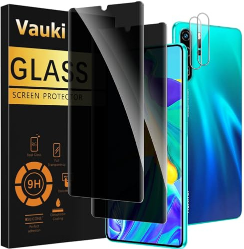 Vauki 2 Stück Sichtschutz Schutzfolie für Huawei P30 Pro mit 2 Kamera Schutzglas,9H Härte Privacy Displayschutzfolie,Privatsphäre Anti-Spy Bläschenfrei Kratzfest Blickschutzfolie für Huawei P30 Pro