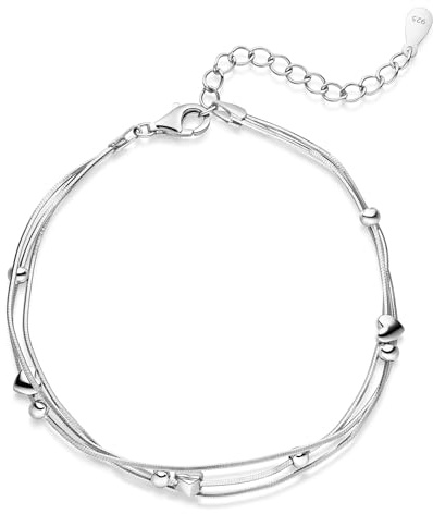 Materia Damen Armkette Silber 925 Herzen - Mehrreihiges Armband SA-4-S
