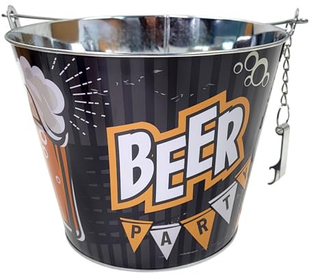 BUSDUGA 4475 Metall-Biereimer Vintage Look Cold Beer mit Flaschenöffner, Bierkühler Getränkekühler (Beer Party)