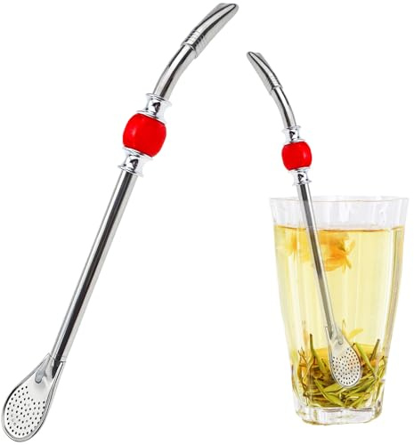 Cannucce per Yerba Mate di alta qualità, riutilizzabili, in acciaio inox, con perline colorate, filtro per la testa rimovibile, per tè, caffè, bevande sfuse, cannucce in acciaio inox (testa piatta con