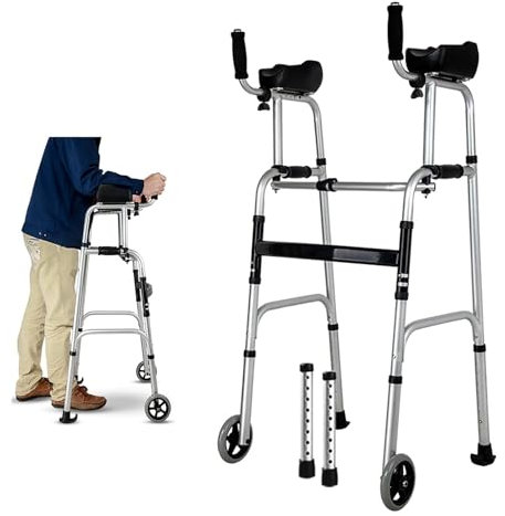 GNbow Andador Plegable para Personas Mayores, Andador con Ruedas para Antebrazo de Aluminio, Andador con Andador liviano con Asiento y Reposabrazos, Ajustable