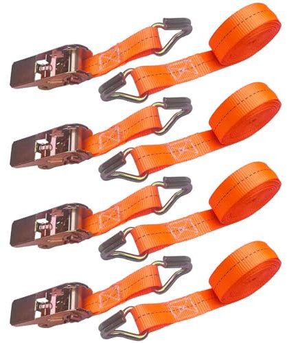 DIEMER® Pack of 4 Ratchet Straps with Double Hooks, 4m x 25mm Heavy Duty Ratchet Tie Down Straps, Adjustable Tie Down Straps, Lashing Straps for Trailers, Cars and Luggage - 800KG Load Capacity