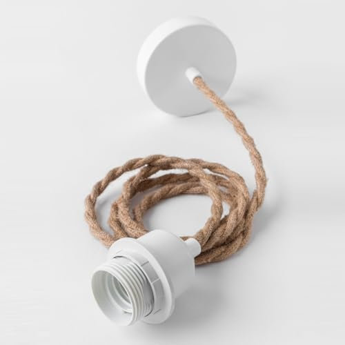 Bohome Living - Suspension Électrique en Jute, avec Cache et Douille E27, Câble 250cm (Blanc et Jute Tressé)