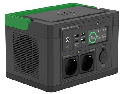 APC Schneider OffGrid Portable Power Station 300W, generador Solar Ligero de 332Wh con 2 Tomas de CA, Salida USB-C PD de 60W, Carga inalámbrica, luz LED para Camping al Aire Libre