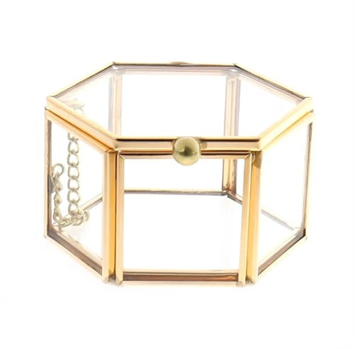 MZPOZB Ringbox 1PC Kreative Leere Geometrische Glas Schmuck Box Schmuck Organisieren Halter Ring Box Gold Schwarz Farbe Schmuck Lagerung Hochzeit Geschenk Ringschatulle(Gold)