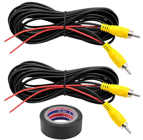 HENGBIRD Lot de 2 câbles pour caméra de recul - 10 m - Câble vidéo Rca avec prise vidéo RCA jaune vers prise femelle et câble d'alimentation et ruban isolant - Convient pour enregistreur de voiture et