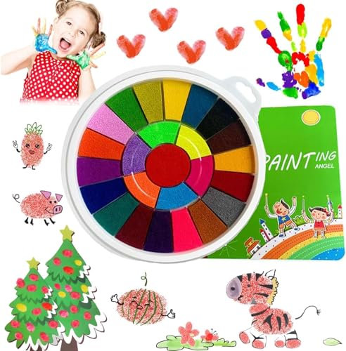 Fingermalerei Kit Kinder 25 Farben finger farben kit Abwaschbares Fingermalset DIY Malset Finger Stempelkissen Stempel mit Malbuch Fingerfarben für Kinder Jungen und Mädchen Stempelkissen Bunt
