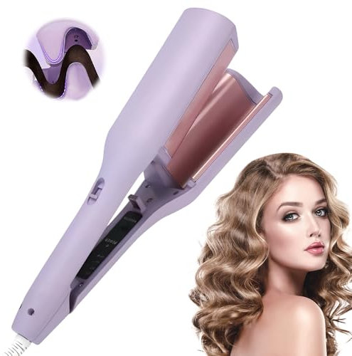 XPJBKC Hair Curler, 32mm French Wave Curling Iron, Big Wave Hair Curler with 4 Temperature Control Fast Heating, V Shaped Hair Wavers for Short and Long Hairs, Mermaid Hairs Wavers, Purple