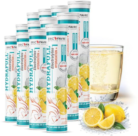 HYDRAFULL ELECTROLYTES - Hydratation et Reminéralisation Équilibrées, Sans Sucre, avec Vitamines et Minéraux Essentiels - 12 x 20 Comprimés - Saveur Citron - Eric Favre