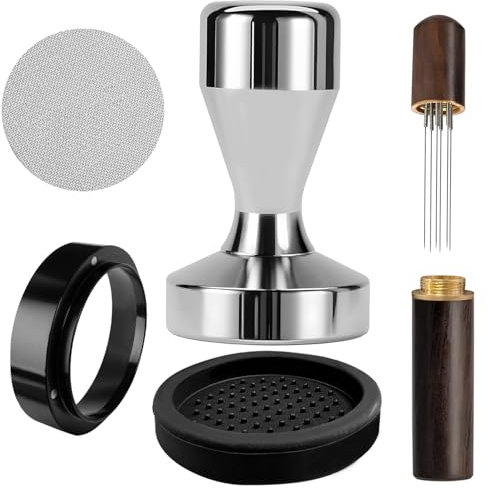 HahaGo Tamper de café de 51 mm, prensador de café de 51 mm, con Alfombrilla de Espresso, agitador de café, Anillo dosificador de café de Acero Inoxidable, Pantalla de 51 mm, Juego de tampadores para