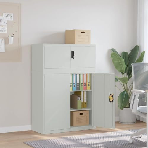 Xichuzi Aktenschrank Hellgrau 90x40x130 cm Stahl, Metallschrank, Werkstattschrank, Werkzeugschrank, Büroschrank, Lagerschrank, Garagenschrank, Stahlschrank