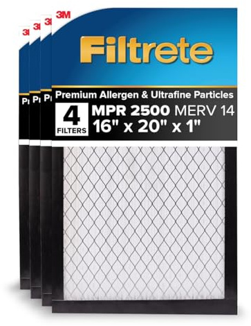 Filtrete 16x20x1 AC Furnace Air Filter, MERV 14, MPR 2500, High Performance Premium Allergen, Ultrafine Particles, Bacteria & Virus Filter, CERTIFIED Asthma & Allergy Friendly, 4-Pack
