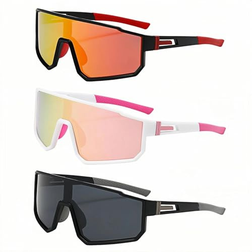 SHENGYIG Lot de 3 Lunettes de Sport Polarisées UV400 Coupe-Vent Homme Femme | Lunettes de Soleil Résistantes Au Vent, Parfaites pour Toutes Sortes D’Activités Extérieures Sportives