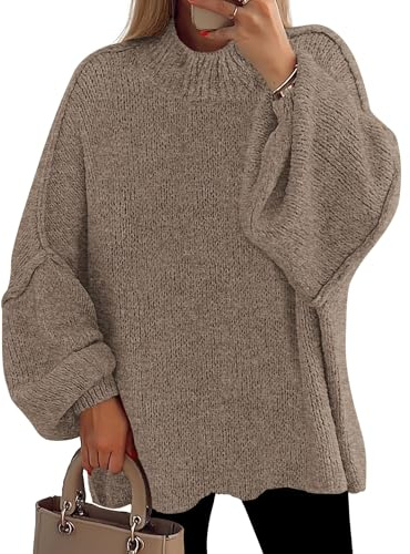 PRETTYGARDEN Women's 2026 Fall Oversized Sweaters Chunky Knit Mock Neck Long Sleeve Casual Trendy Pullover Winter Clothes (Dark Khaki,Small)