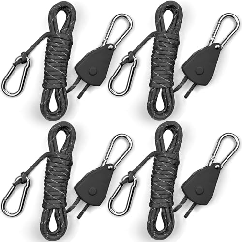 4,6 m Paracord-Seil, Spanngurt, Ratschengurt, kleines reflektierendes Seil, Zeltplane, Wachsen, einziehbare Pflanzenlicht-Aufhänger, Riemenscheibe, Verriegelung, Spanner, Kajak, 4 mm, 4 Stück