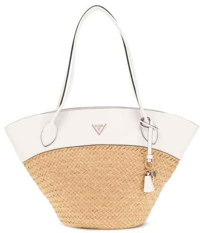 GUESS sac à épaule sac shopper Venere Large Tote Natural/Cream White marron clair