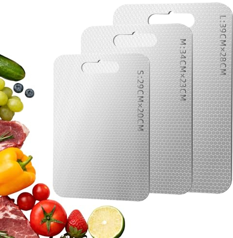 3PCS Titanium Chopping Board Double-Sided for Kitchen，Stainless Steel Cutting Board Food Grade - One Side for Meat, One Side for Fruit, Ideal for Separate Hygienic Handling