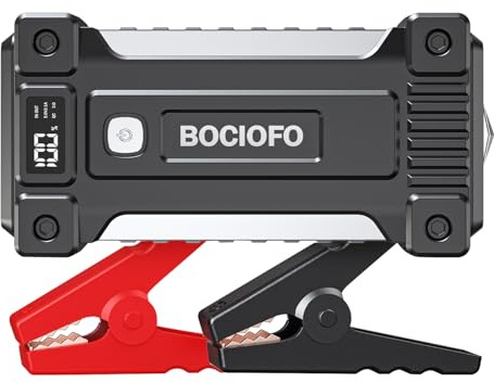 BOCIOFO Starthilfe Powerbank für pkw, 6000A 12V Lithium Auto Starthilfe Powerbank (Bis zu 10L Benzin/10L Diesel), Booster Auto Starthilfe mit Starthilfekabel Taschenlampe USB Schnellladung 3.0
