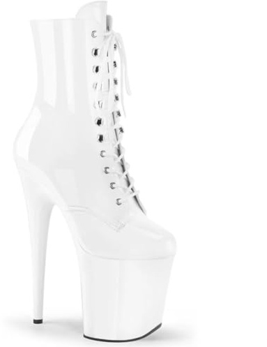 WDUDSUDUW Tacchi Alti Sexy da Donna, Stivali Bassi con Plateau A Spillo da 20 Cm, Scarpe da Pole Dance in Pelle Lucida,Bianca,44 EU